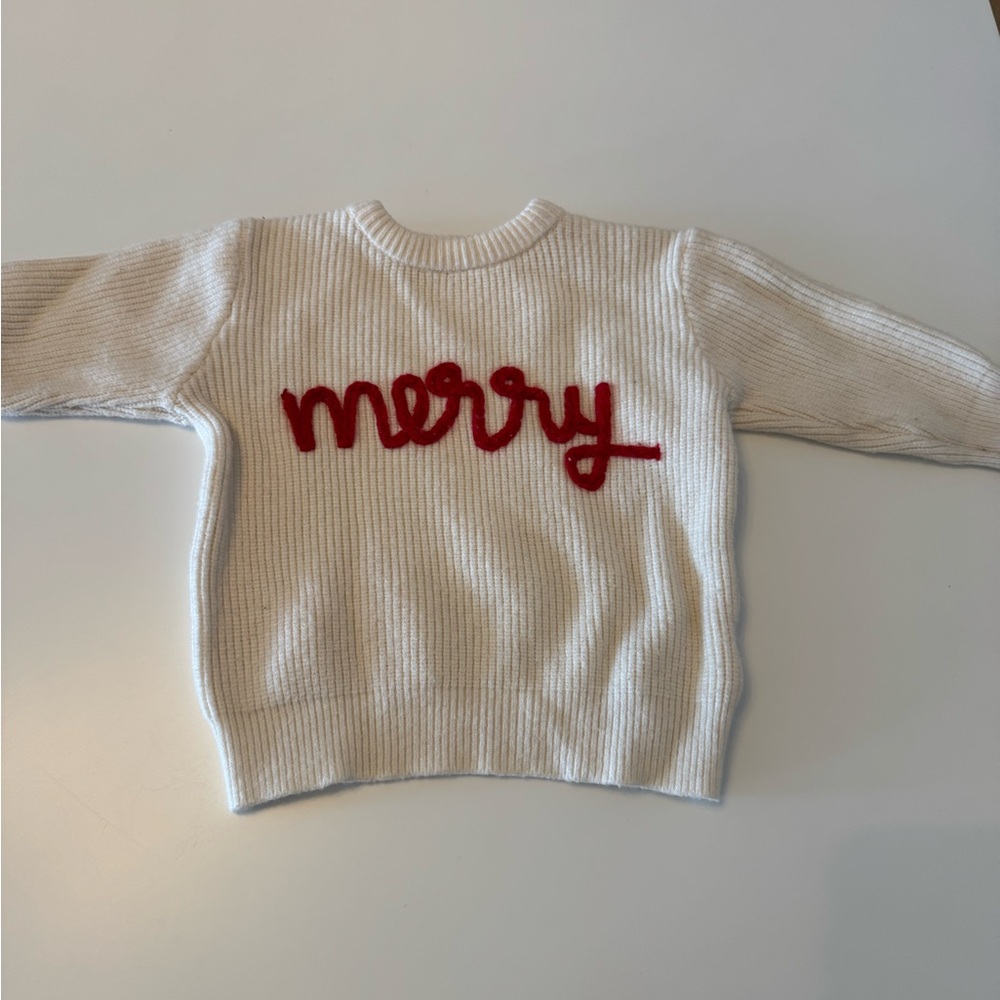 SHEIN Cream Knit Sweater with Red Text